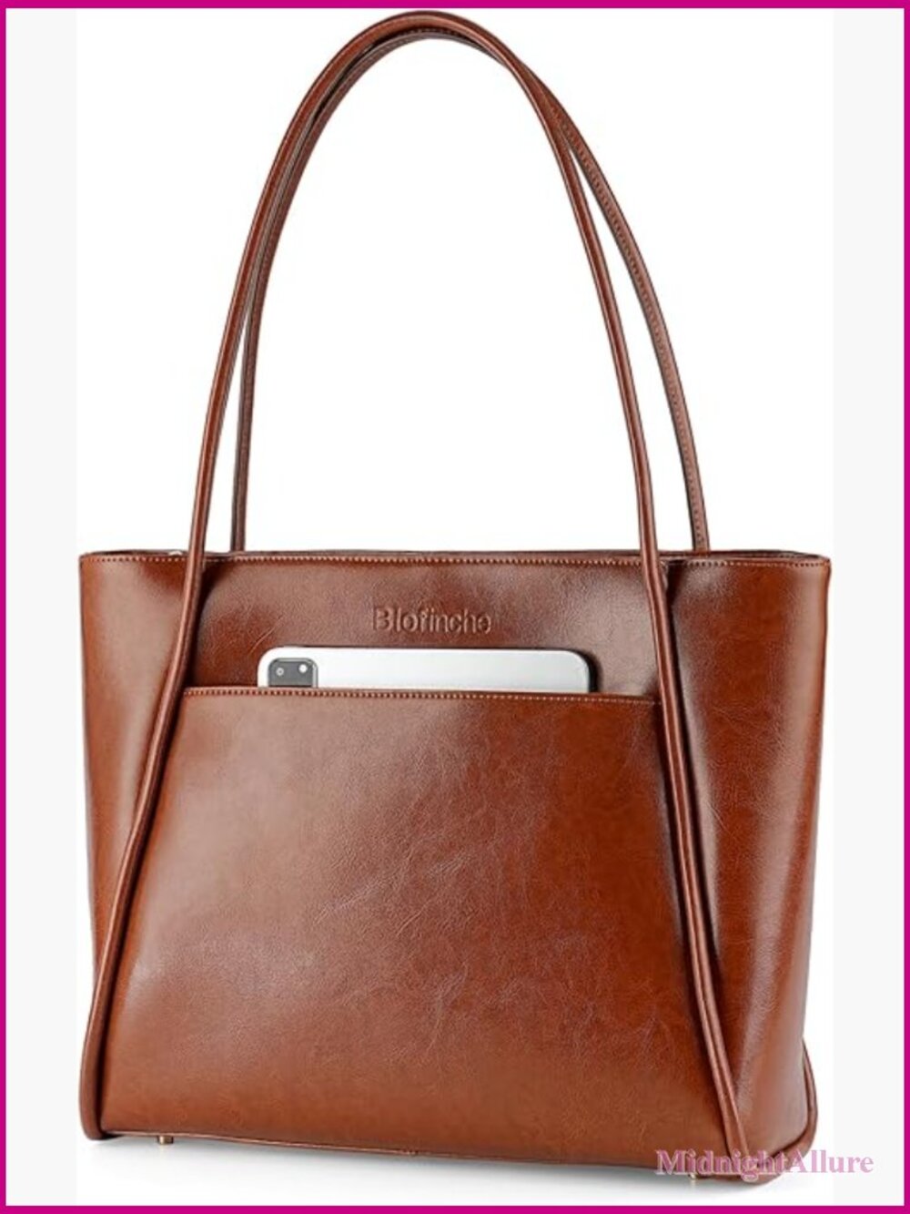 Structured Genuine Leather Tote Bag - Fits 13.3" Laptop, Professional Work &